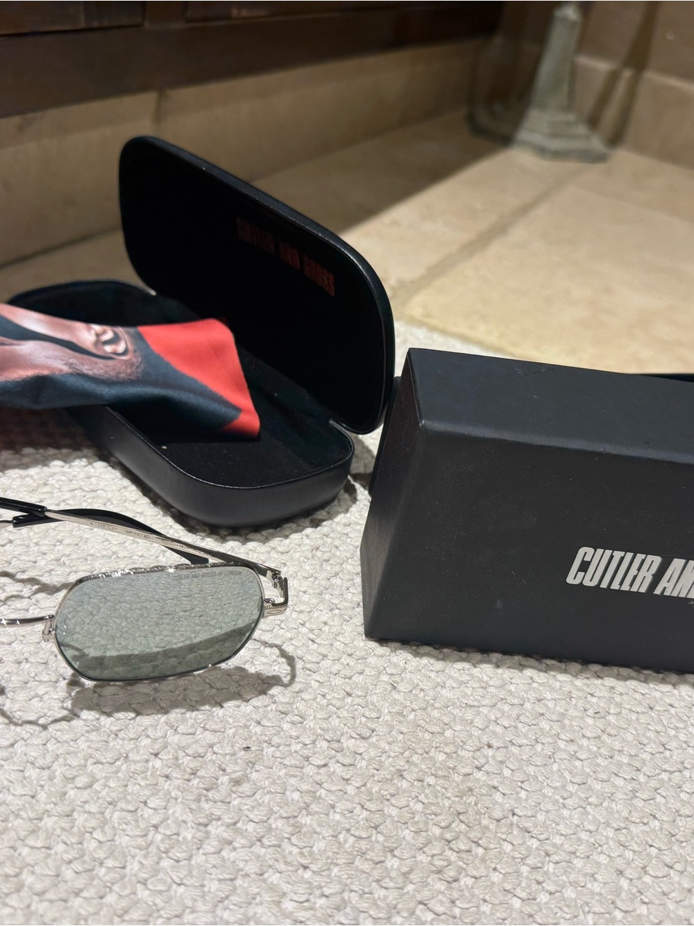 Men’s Silver Frame Sunglasses with Green Lenses
